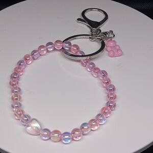 Pink Beaded Bracelet with Keychain